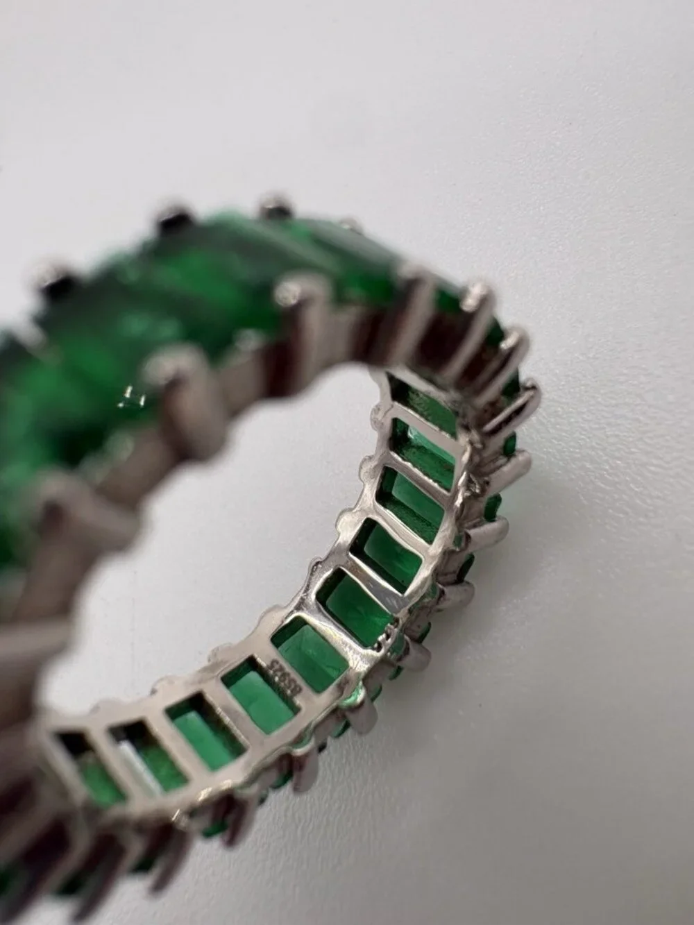 Sterling Silver Faux Emerald Baguette Eternity Band Ring Size 5 Stack